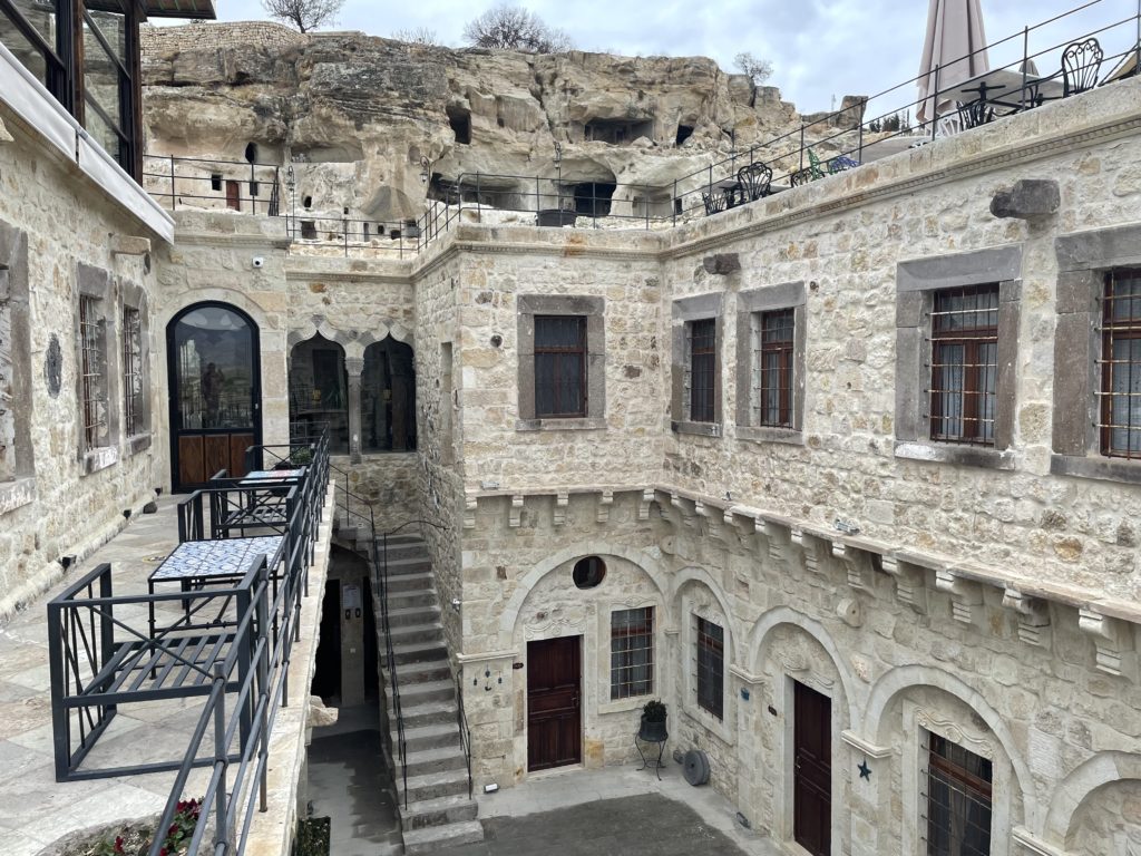 3 days Cappadocia itinerary in Turkey_View of Taru cave suites hotel in Urgup, Capadoccia